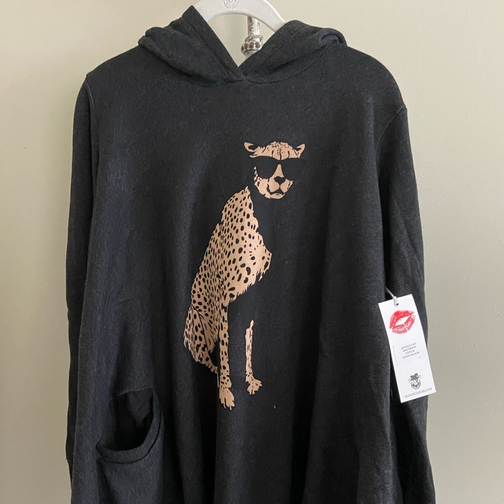 Wildfox Jungle Cat Hooded Sweater Tunic with Yellow & Black Cheetah Graphic